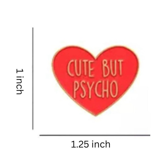 Cute but Psycho Heart Enamel Pin - Funny Red & Gold Brooch - Picture 6 of 8